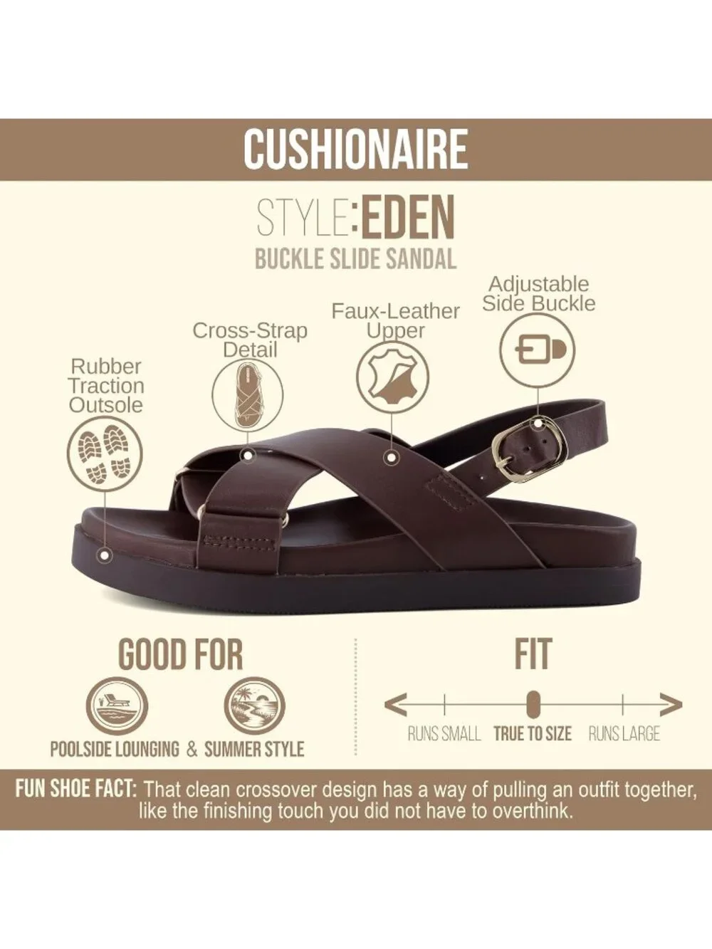 Women's Chocolate Comfortable Arch Support Eden Footbed Platform Sandal Shoes